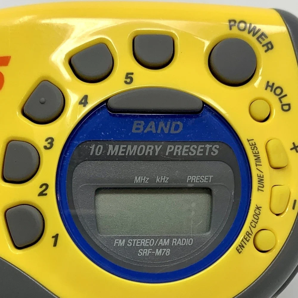 Sony Walkman Yellow FM/AM Sports Radio SRF M78 With Slap Wrist Arm Band Strap